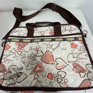 Le Sportsac computer messeger bag 11 x 15 hearts pink brown